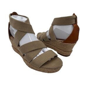 Tory Burch Beige Slip On Strappy Wedge Espadrille Sandals Size 8 Women’s
